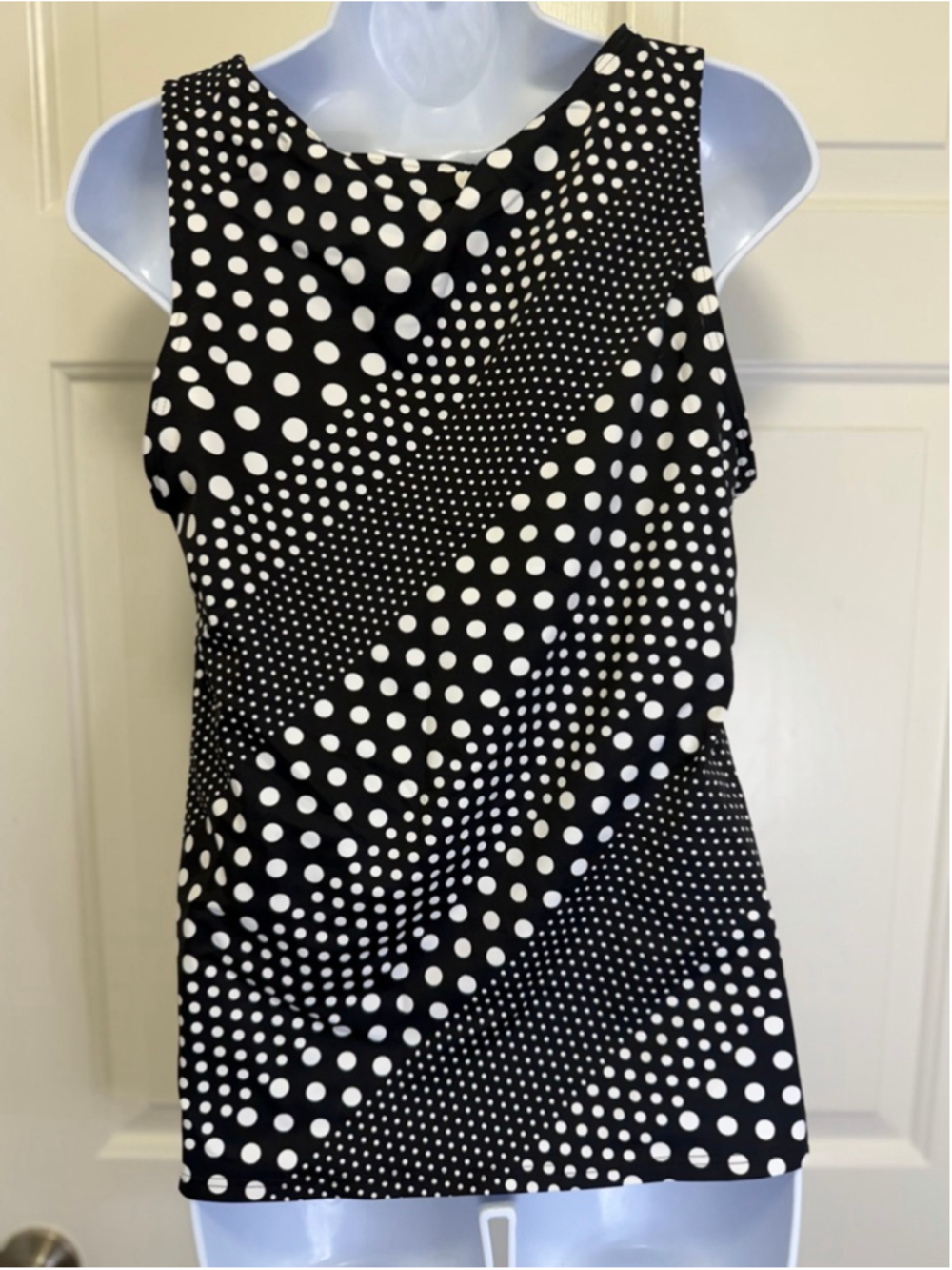 Lands’ End High Neck Tankini Top Size 12 Black White Polka Dot UPF 50 NWT - Picture 5 of 9